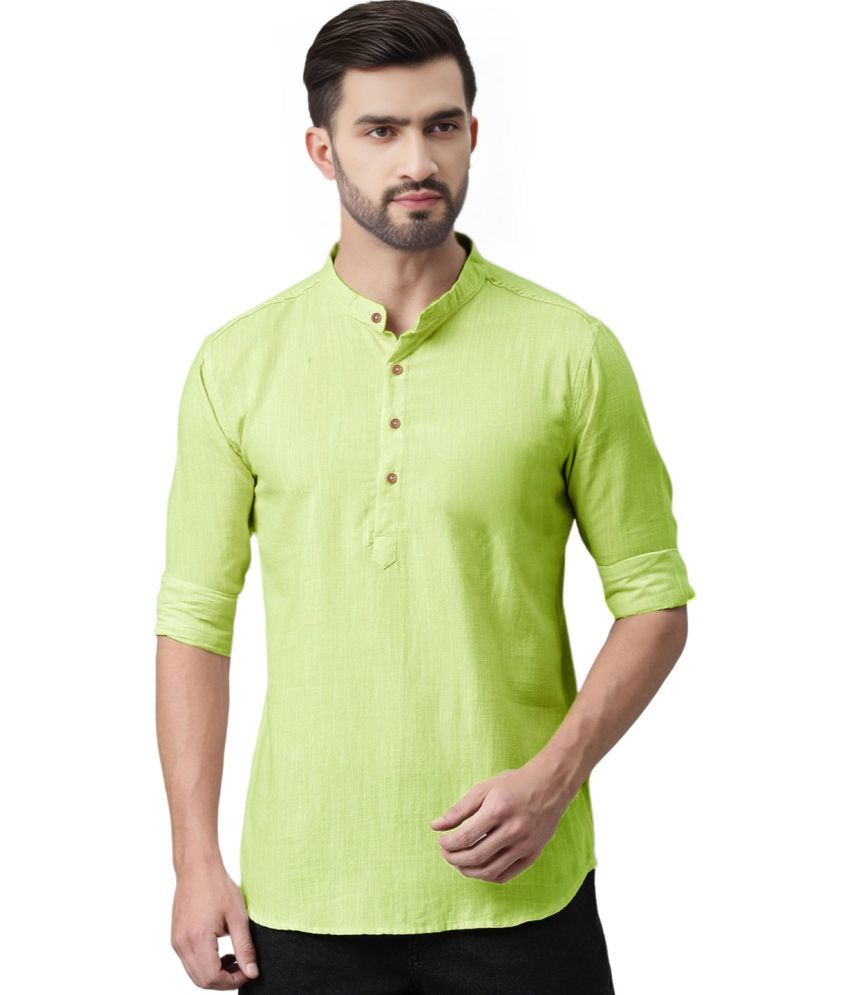     			BHUVIKOO Sea Green Cotton Blend Men's Shirt Style Kurta ( Pack of 1 )