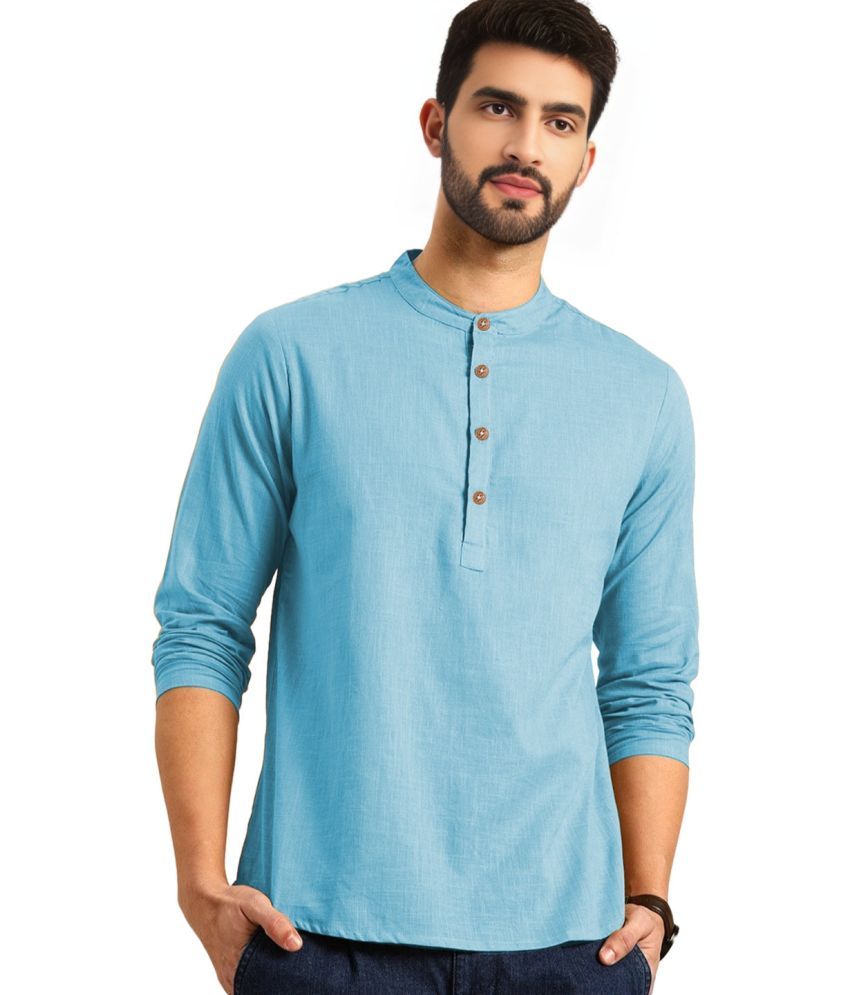     			BHUVIKOO Sky Blue Cotton Blend Men's Shirt Style Kurta ( Pack of 1 )