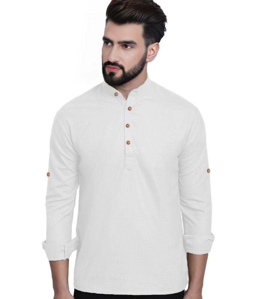     			BHUVIKOO White Cotton Blend Men's Shirt Style Kurta ( Pack of 1 )