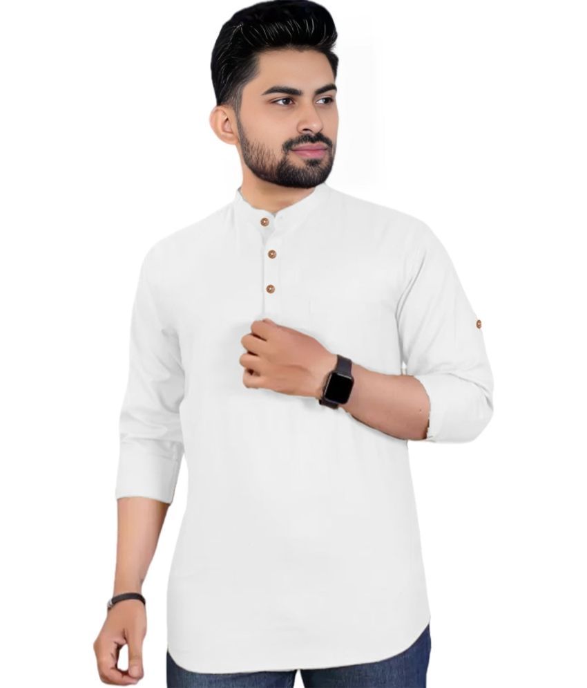     			BHUVIKOO White Cotton Blend Men's Shirt Style Kurta ( Pack of 1 )