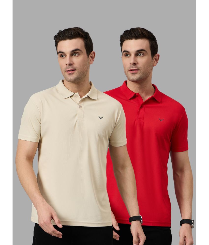     			BRONATION Pack of 2 Cotton Blend Regular Fit Solid Half Sleeves Men's Polo T Shirt ( Beige )