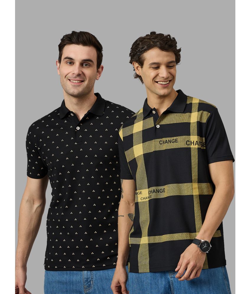     			BRONATION Pack of 2 Cotton Blend Regular Fit Printed Half Sleeves Men's Polo T Shirt ( Black )