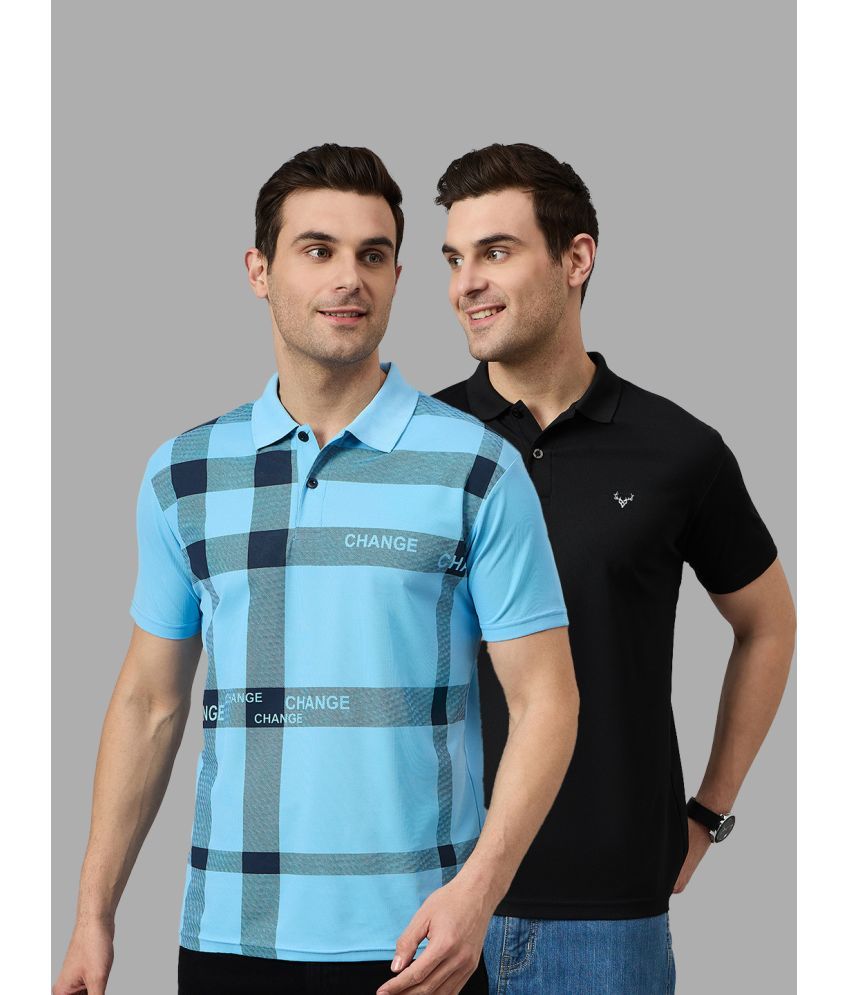     			BRONATION Pack of 2 Cotton Blend Regular Fit Printed Half Sleeves Men's Polo T Shirt ( Sky Blue )