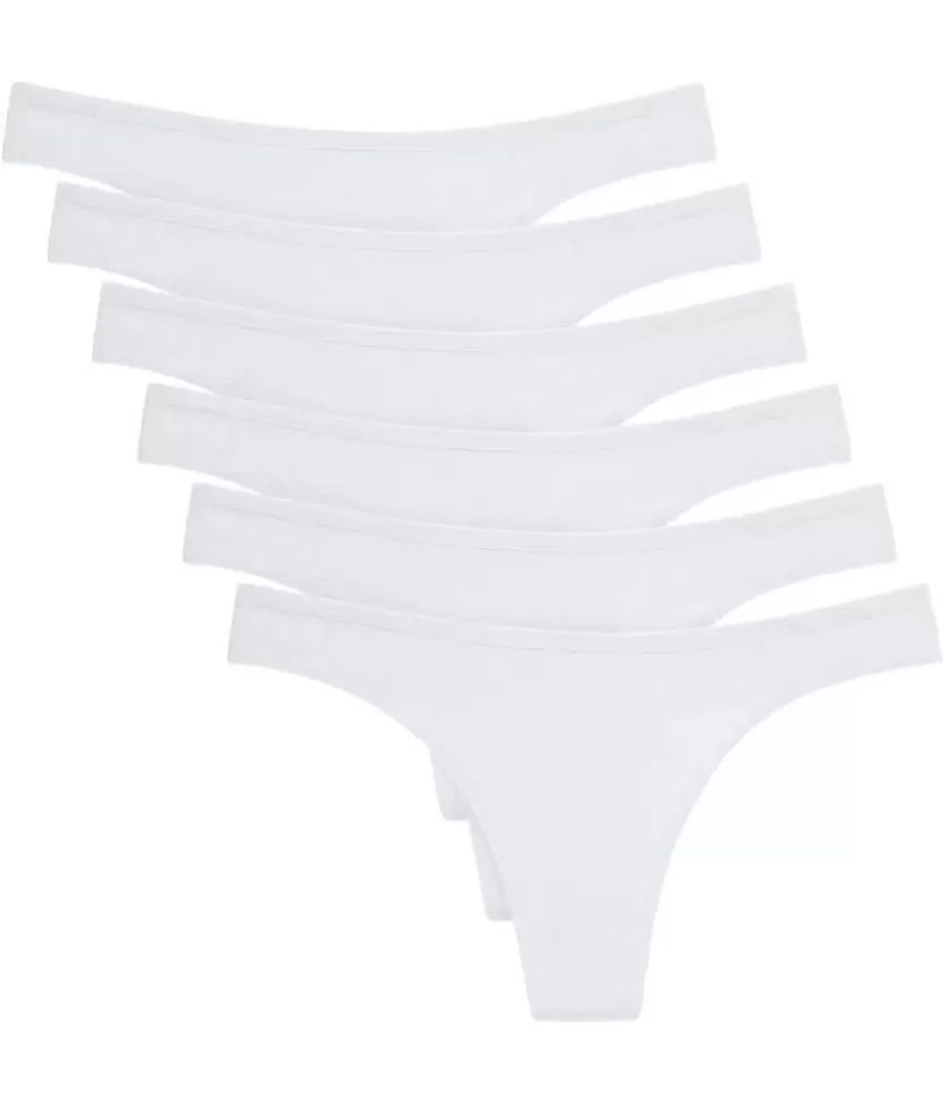     			Bebron Pack of 6 Cotton Lycra Thongs For Women ( White )