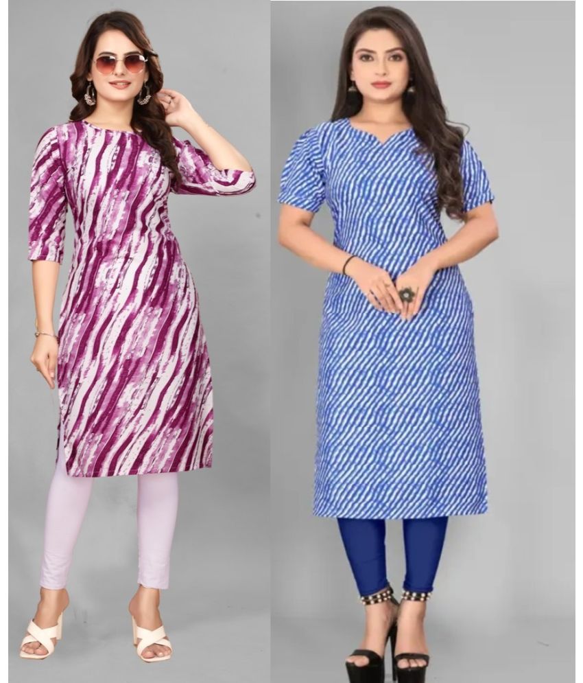     			DESIGNER DREAM Pack of 2 Crepe Printed Straight Women's Kurti - ( Purple,Blue )