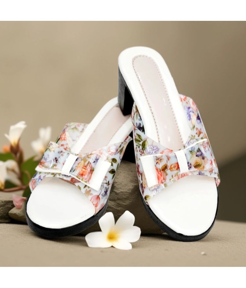     			FLOWERS LIFE White Women's Slip On Heels