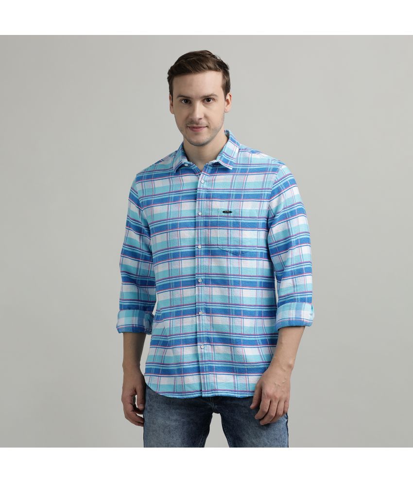     			INDOCOTTON 100% Cotton Slim Fit Checks Full Sleeves Men's Casual Shirt - Aqua Blue ( Pack of 1 )