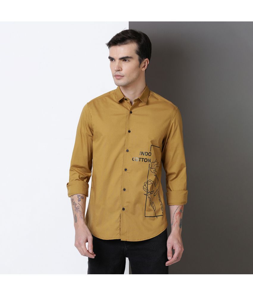     			INDOCOTTON 100% Cotton Slim Fit Printed Full Sleeves Men's Casual Shirt - Mustard ( Pack of 1 )