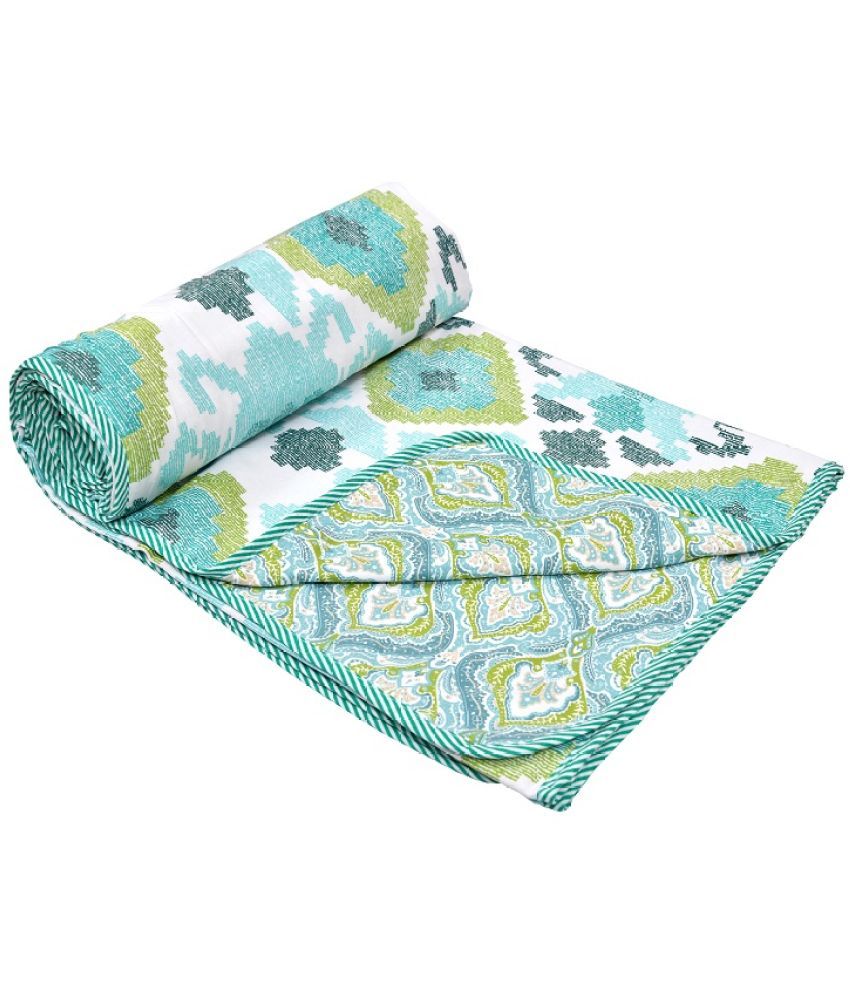     			Jinaya's Cotton Printed Single Bed Dohar - Green ( )