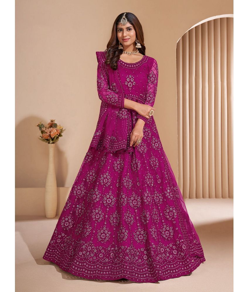     			KV Fashion Purple Flared Net Women's Semi Stitched Ethnic Gown ( Pack of 1 )