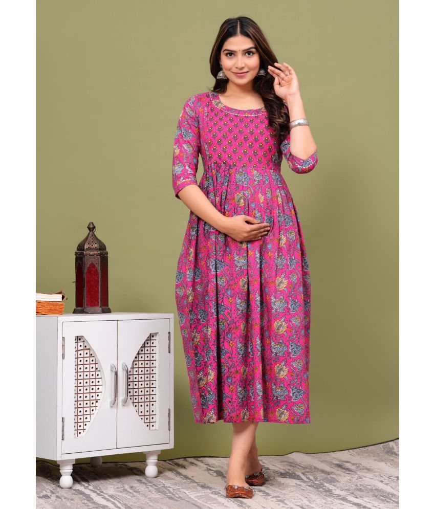     			Nitvan Maroon Cotton Maternity Kurta