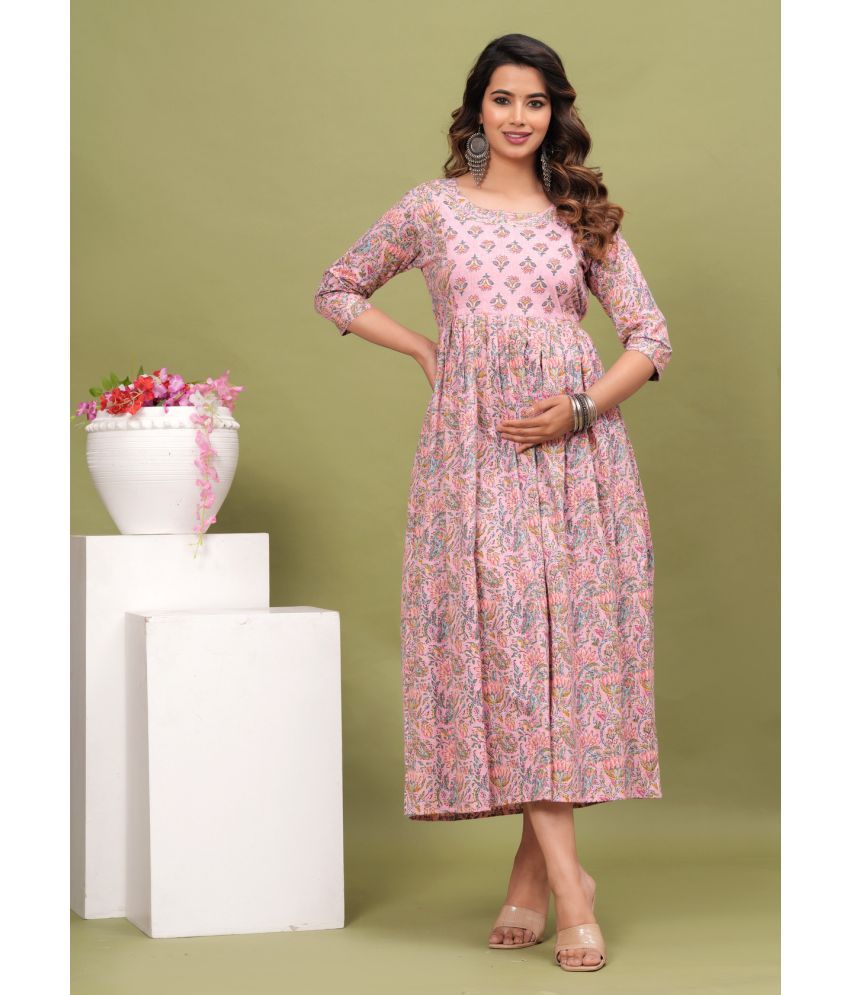     			Nitvan Pink Cotton Maternity Kurta