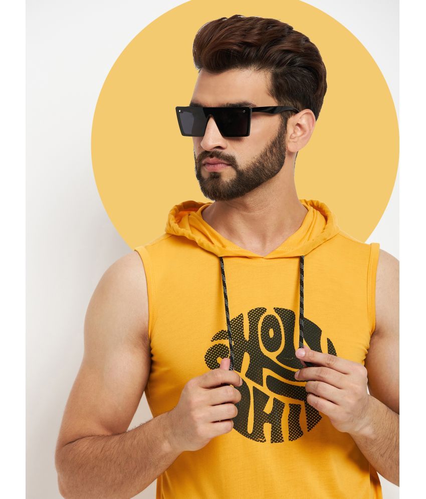     			RELANE Cotton Blend Regular Fit Printed Sleeveless Men's Hooded T-Shirt - Mustard ( Pack of 1 )