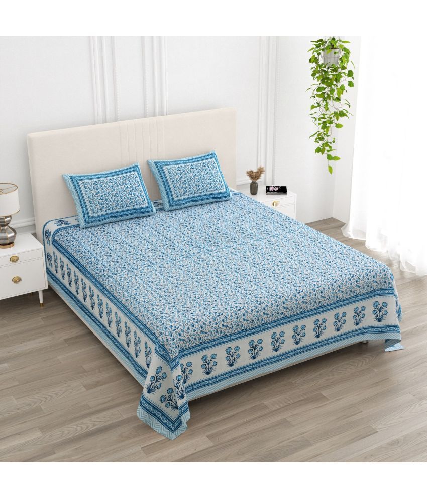     			Shubastik Cotton 1 Double Queen Bedsheet with 2 Pillow Covers ( Blue )