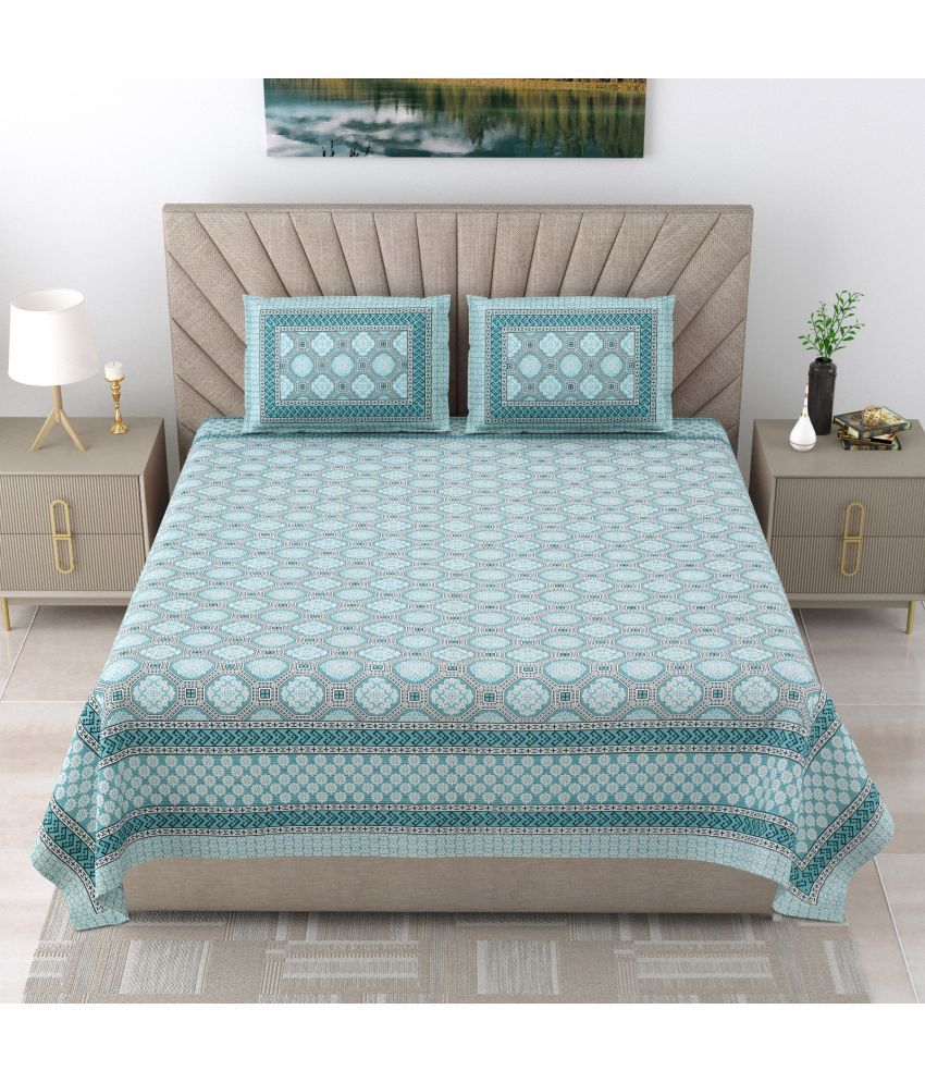     			Shubastik Cotton 1 Double Queen Bedsheet with 2 Pillow Covers ( Turquoise )