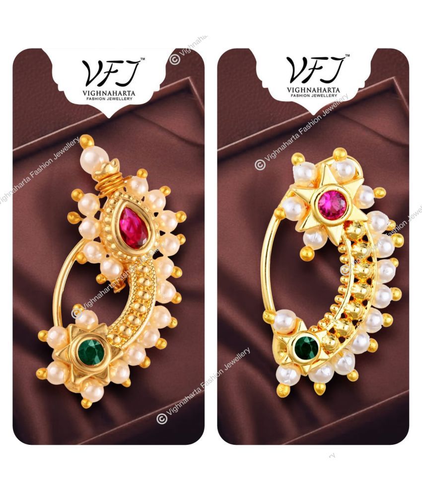     			Vighnaharta Artificial stone and Pearls moti Nath Nathiya./ Nose Pin combo 2 nath for women and Girls[VFJ1067-1133NTH-PRESS-MULTI]