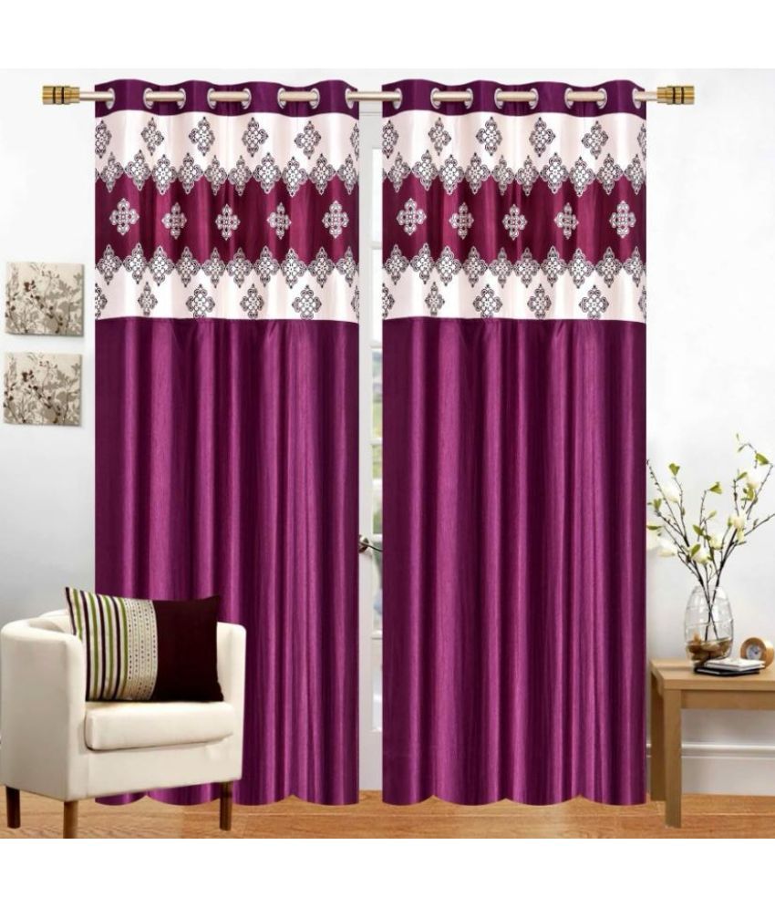     			WI Solid Room Darkening Eyelet Curtain 7 ft ( Pack of 2 ) - Wine