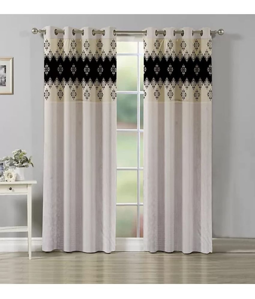     			WI Solid Room Darkening Eyelet Curtain 7 ft ( Pack of 2 ) - Cream