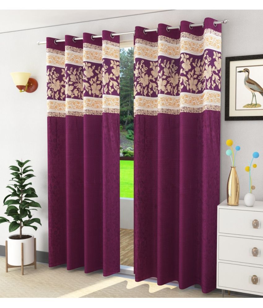     			WI Solid Room Darkening Eyelet Curtain 7 ft ( Pack of 2 ) - Wine