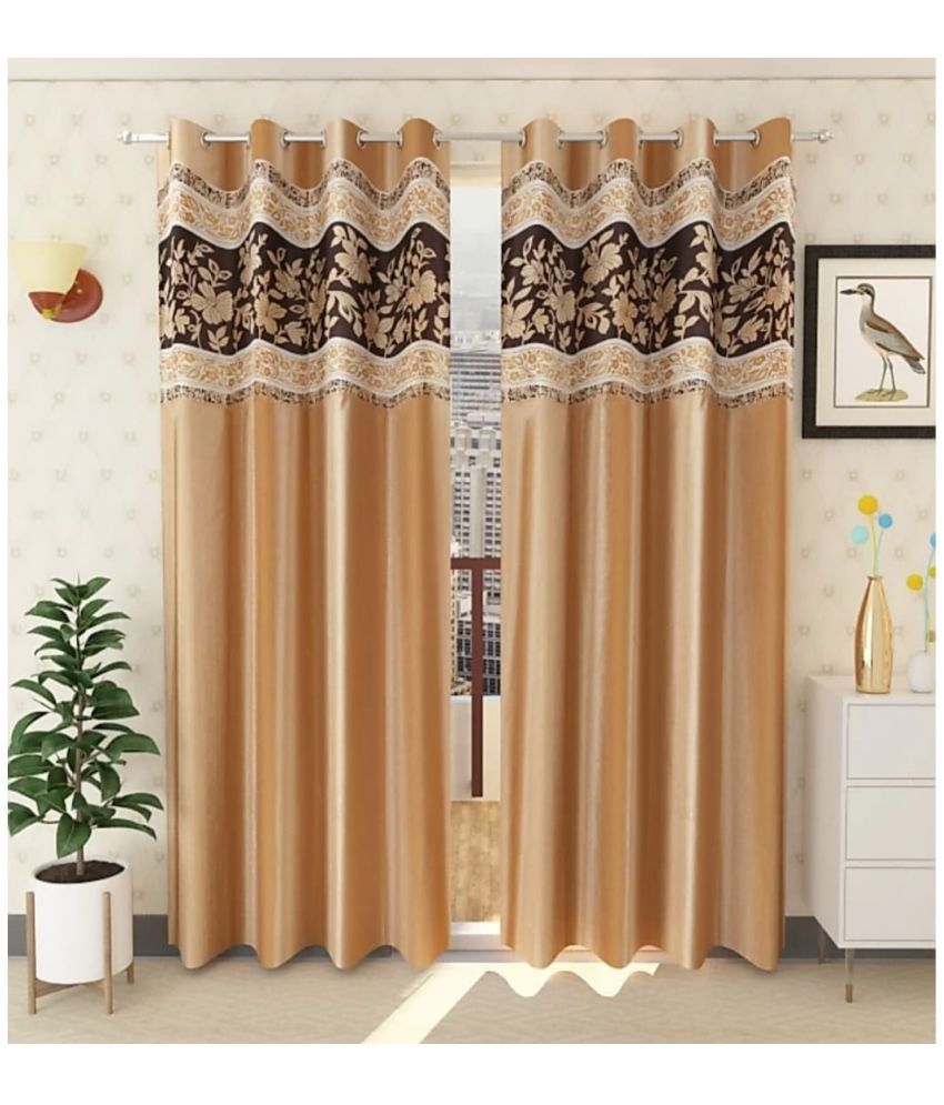     			WI Solid Room Darkening Eyelet Curtain 7 ft ( Pack of 2 ) - Gold