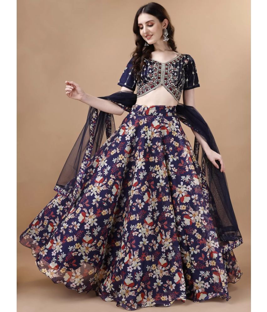     			piludi Blue Organza Straight Semi Stitched Lehenga Single