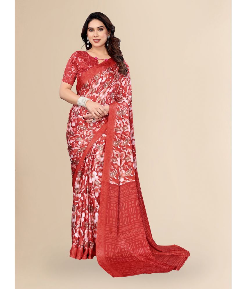     			ANAND SAREES Silk Blend Printed Saree With Blouse Piece ( Red , Pack of 1 )