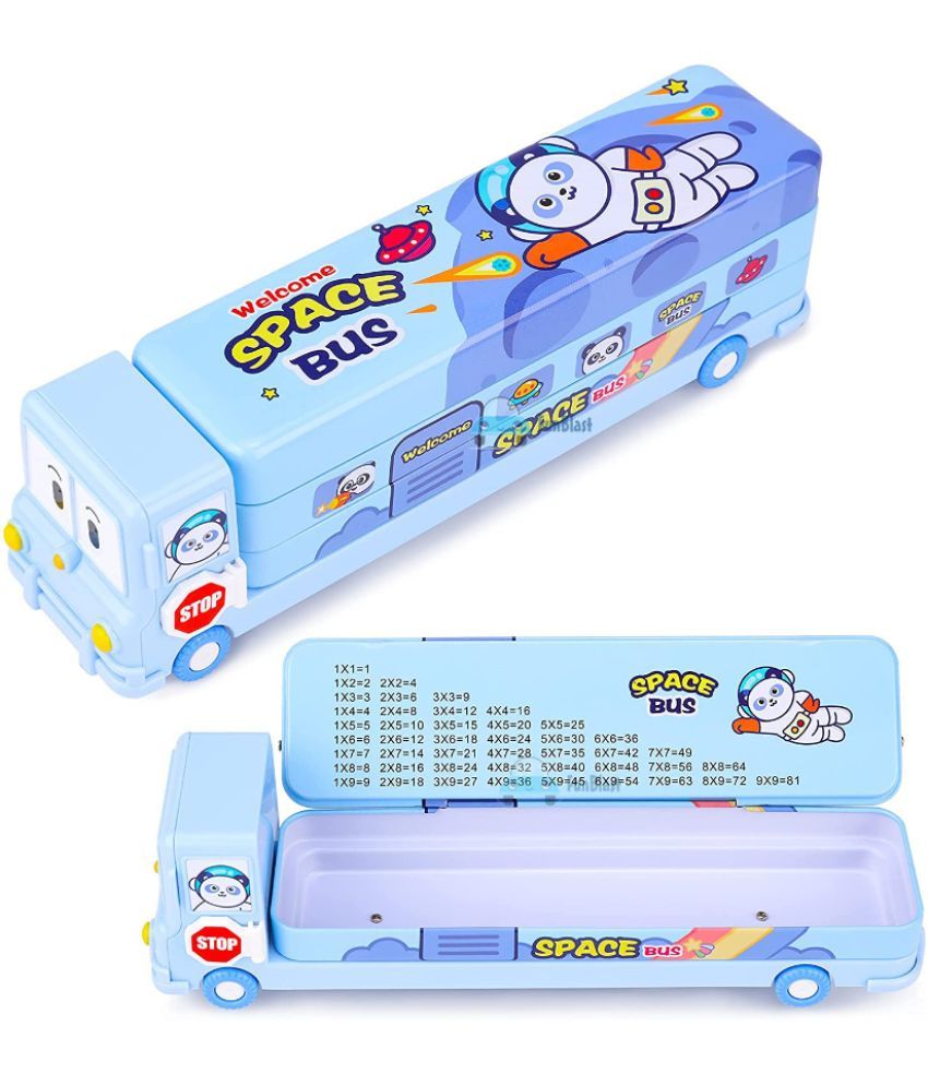     			Kalra Magic Space Bus Shaped Metal Pencil Box for Kids Fun Astronaut & Math Learning Design, Multiplication Table Inside, Stationery Organizer Pack 1