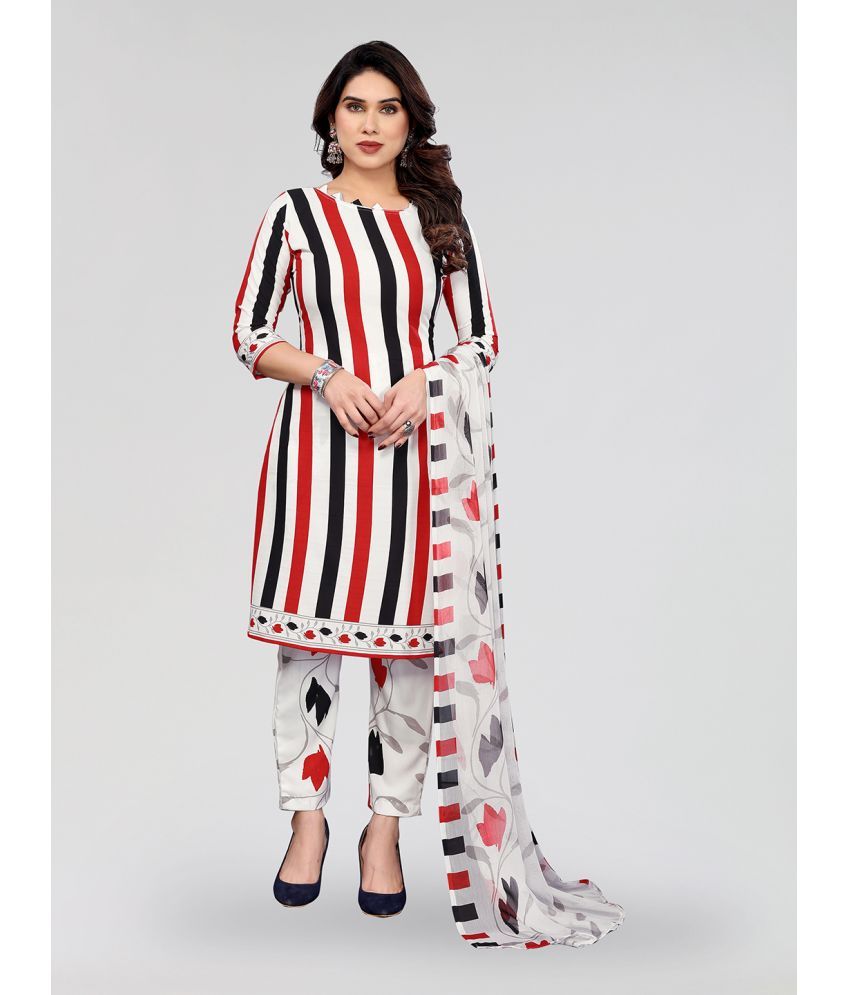     			Kashvi Unstitched Crepe Striped Dress Material - White ( Pack of 1 )