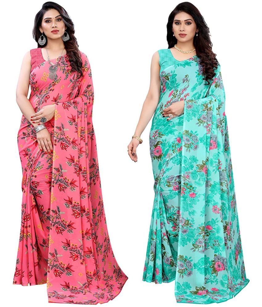     			Nandini Creation Georgette Printed Saree With Blouse Piece ( Multicolor , Pack of 2 )