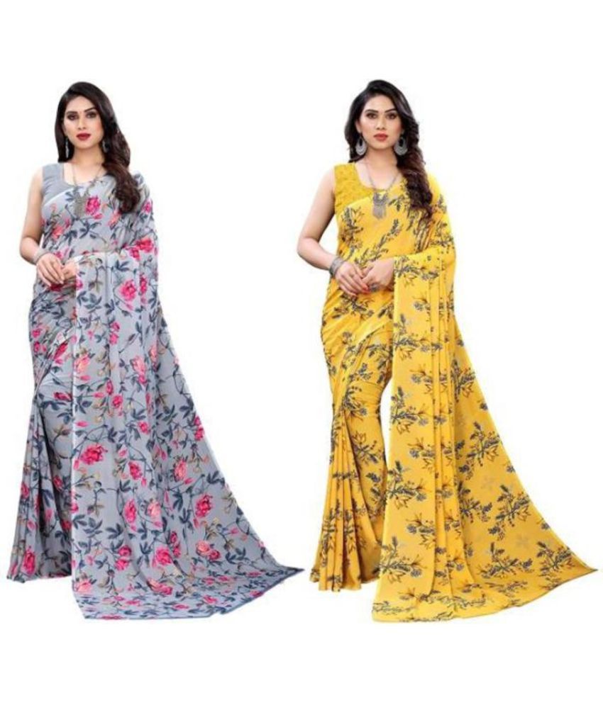     			Nandini Creation Georgette Solid Saree With Blouse Piece ( Multicolor , Pack of 2 )