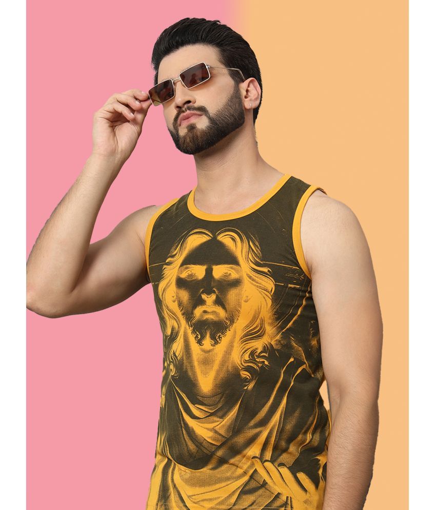     			RELANE Cotton Blend Regular Fit Printed Sleeveless Men's Round T-Shirt - Mustard ( Pack of 1 )