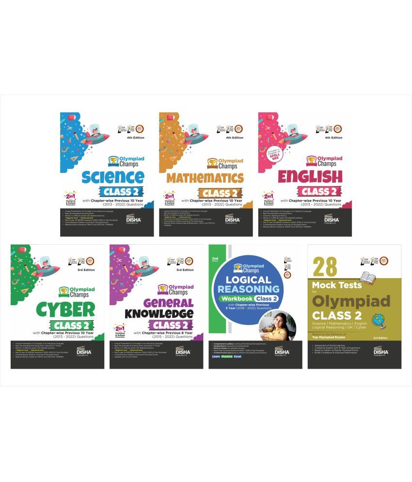     			Class 2 Olympiad Champs Combo (set of 7 books) Science, Mathematics, English, Logical Reasoning, Cyber & GK with 28 Mock Tests 3rd Edition | Chapter-wise Previous 10 Year (2013 - 2022) Questions