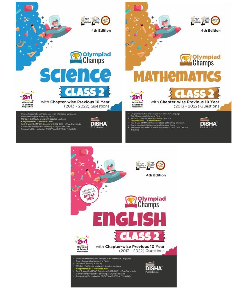     			Class 2 Olympiad Champs Combo (set of 3 books) Science, Mathematics, English with Chapter-wise Previous 10 Year (2013 - 2022) Questions 4th Edition | Complete Prep Guide with Theory, PYQs, Past & Practice Exercise