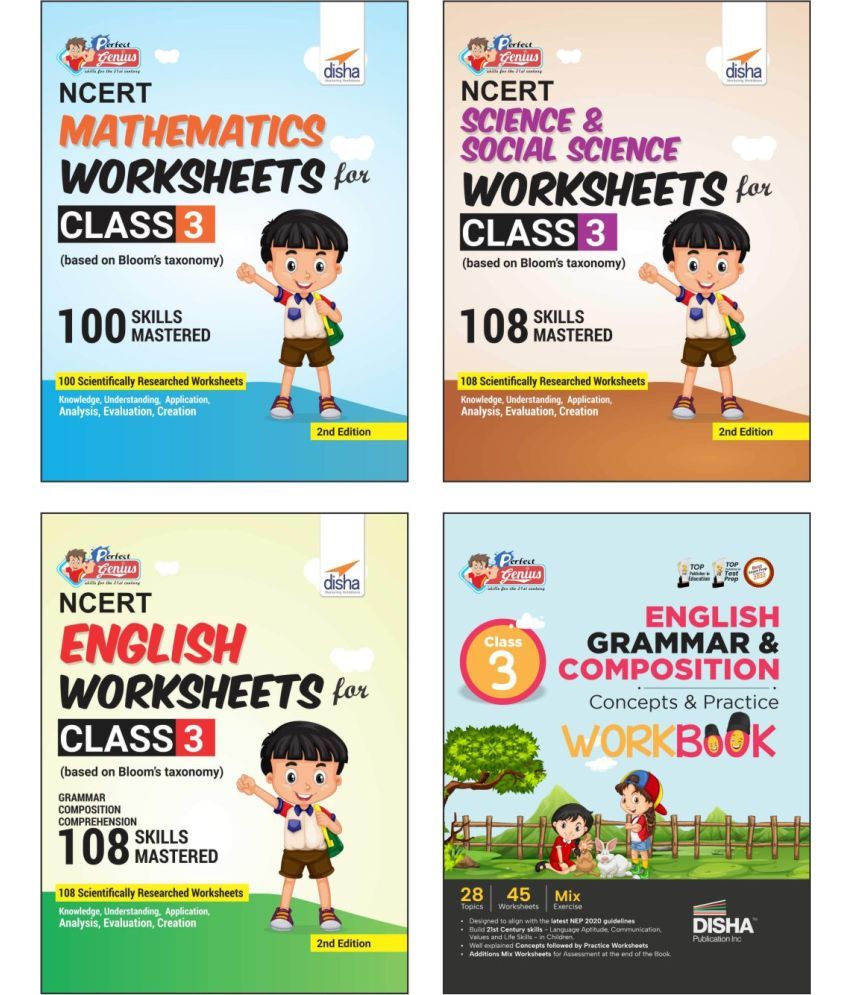     			Combo (set of 4 Books) Perfect Genius Class 3 NCERT Science, Social Studies, Mathematics, English Grammar & Comprehension Worksheets | Follows NEP 202