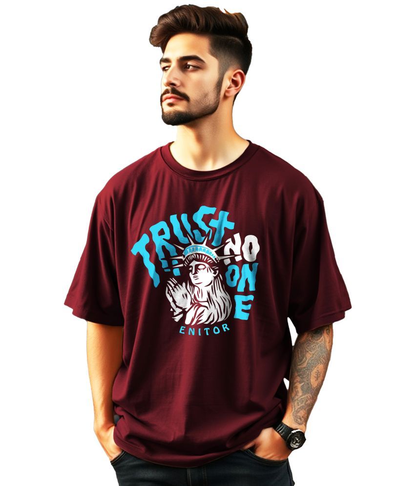     			ENITOR Cotton Oversized Fit Printed Half Sleeves Men's Round T-Shirt - Maroon ( Pack of 1 )