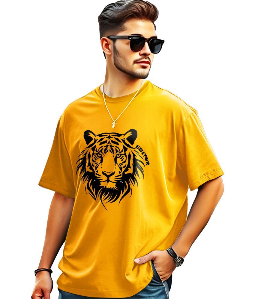     			ENITOR Cotton Oversized Fit Printed Half Sleeves Men's Round T-Shirt - Yellow ( Pack of 1 )