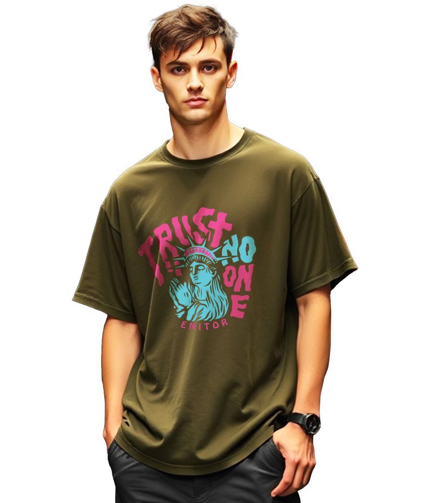     			ENITOR Cotton Oversized Fit Printed Half Sleeves Men's Round T-Shirt - Green ( Pack of 1 )