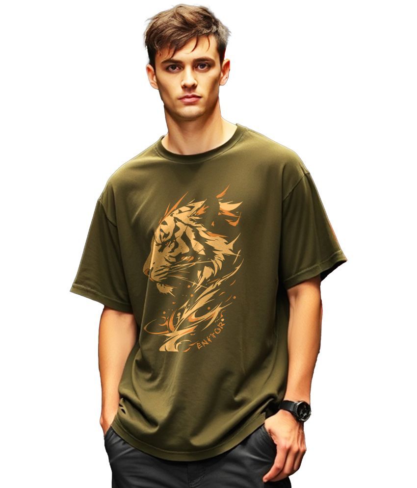     			ENITOR Cotton Oversized Fit Printed Half Sleeves Men's Round T-Shirt - Green ( Pack of 1 )