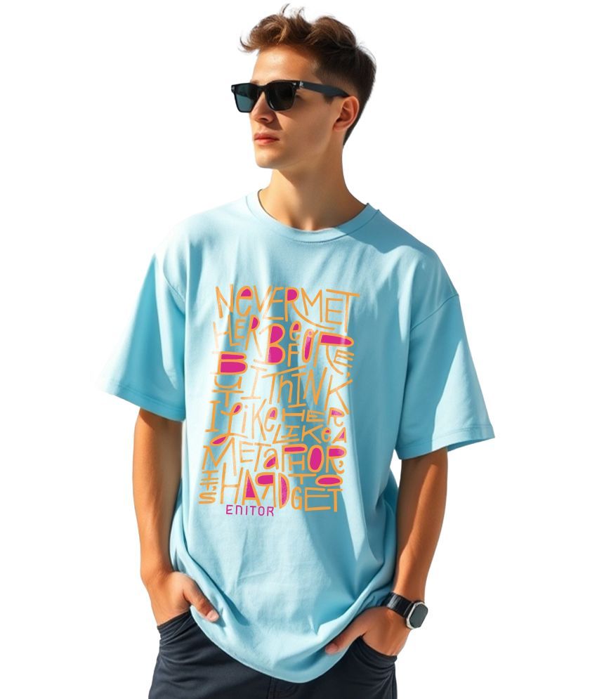     			ENITOR Cotton Oversized Fit Printed Half Sleeves Men's Round T-Shirt - Light Blue ( Pack of 1 )