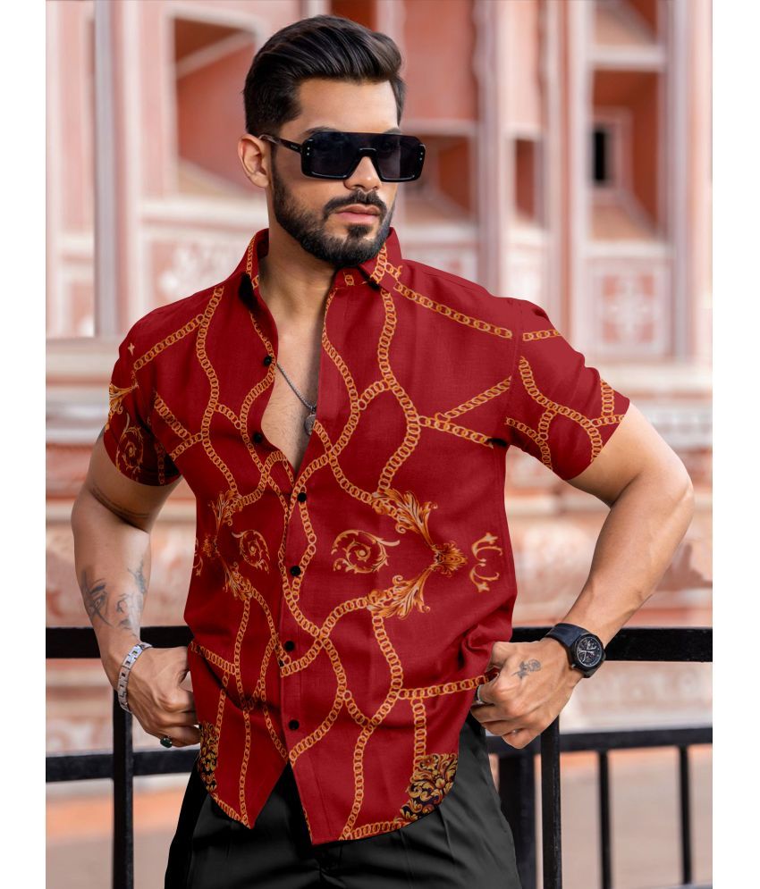     			Fashionfricks Elastane Regular Fit Printed Half Sleeves Men's Casual Shirt - Maroon ( Pack of 1 )