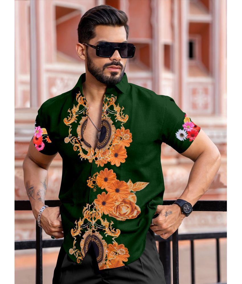     			Fashionfricks Elastane Regular Fit Printed Half Sleeves Men's Casual Shirt - Green ( Pack of 1 )