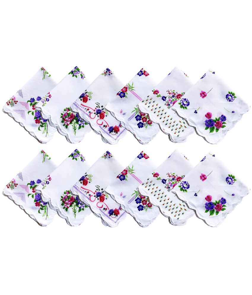     			Gopika Handkerchiefs Women'S Multicolor Floral 100% Pure Cotton White Handkerchief | Hanky For Women | Pack of 12