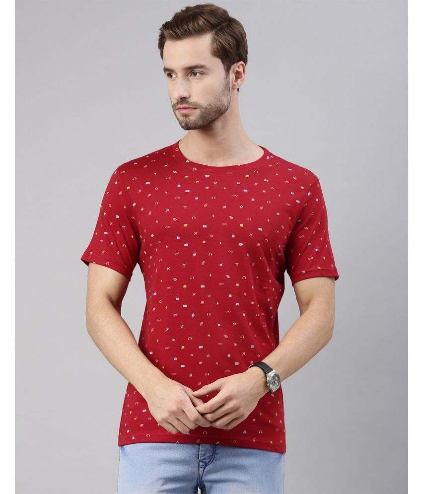     			Joven Cotton Regular Fit Printed Half Sleeves Men's Round T-Shirt - Red ( Pack of 1 )