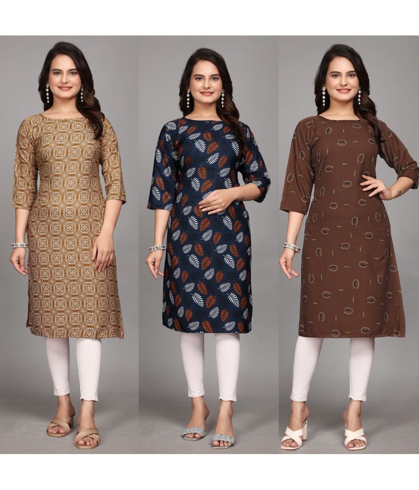     			KALAVRITTA Pack of 3 Crepe Printed Straight Women's Kurti - ( Multicoloured )