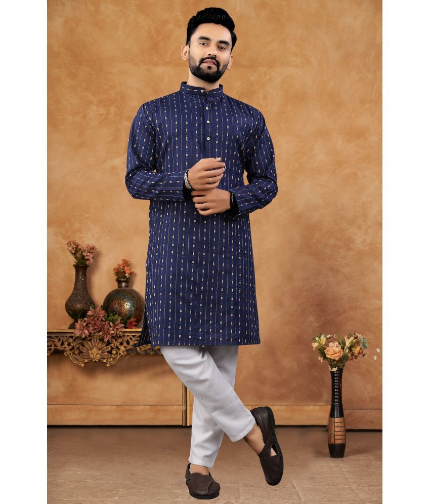     			KC Kunj Creation Navy Cotton Blend Regular Fit Men's Kurta Pyjama Set ( Pack of 1 )