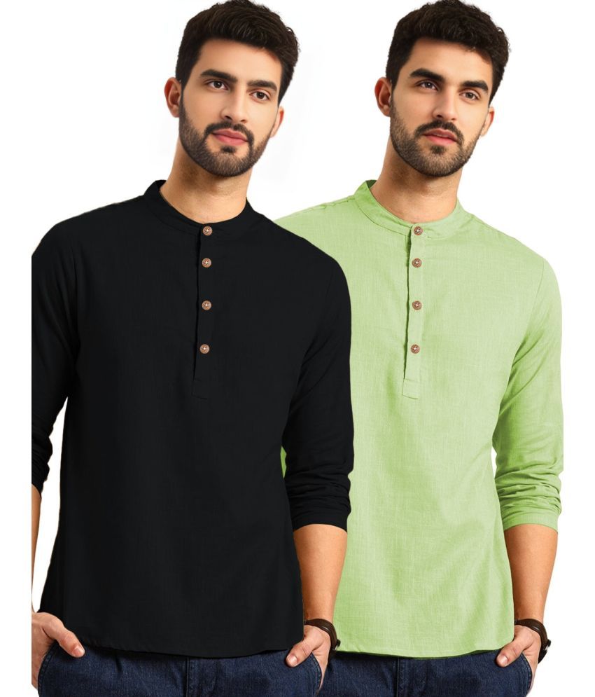     			Navkanj Light Green Cotton Blend Men's Shirt Style Kurta ( Pack of 2 )