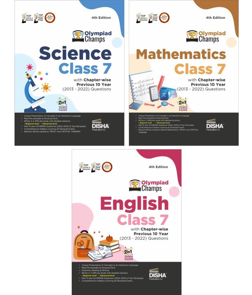     			Olympiad Champs Science, Mathematics, English Class 7 with Past Questions 4th Edition (set of 3 books)