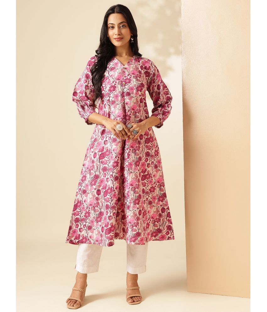     			Vbuyz Pack of 1 Cotton Printed Flared Women's Kurti - ( Pink )