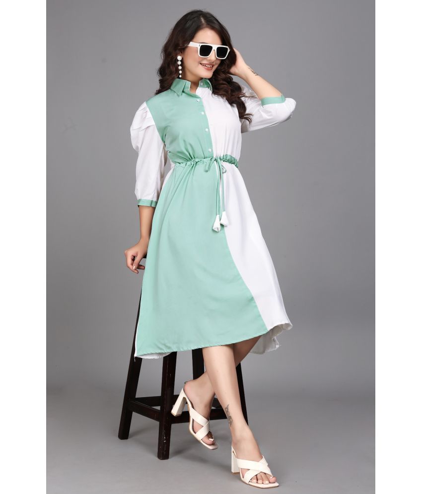     			ZELZIS Cotton Colorblock Calf-Length Women's Fit & Flare Dress - Sea Green ( Pack of 1 )