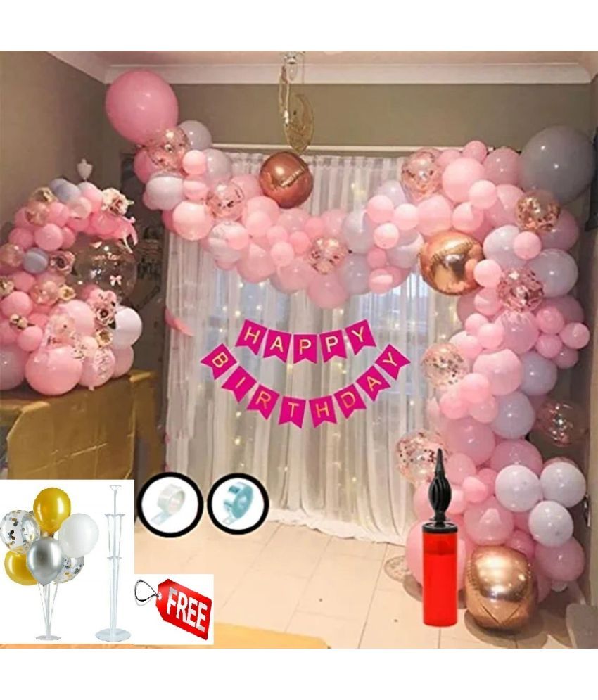     			krido Solid 54 Pc Birthday Decoration Kit– Pink Gray Pastel Balloon with Birthday Banner Balloon  (Pink, Grey, Pack of 54)